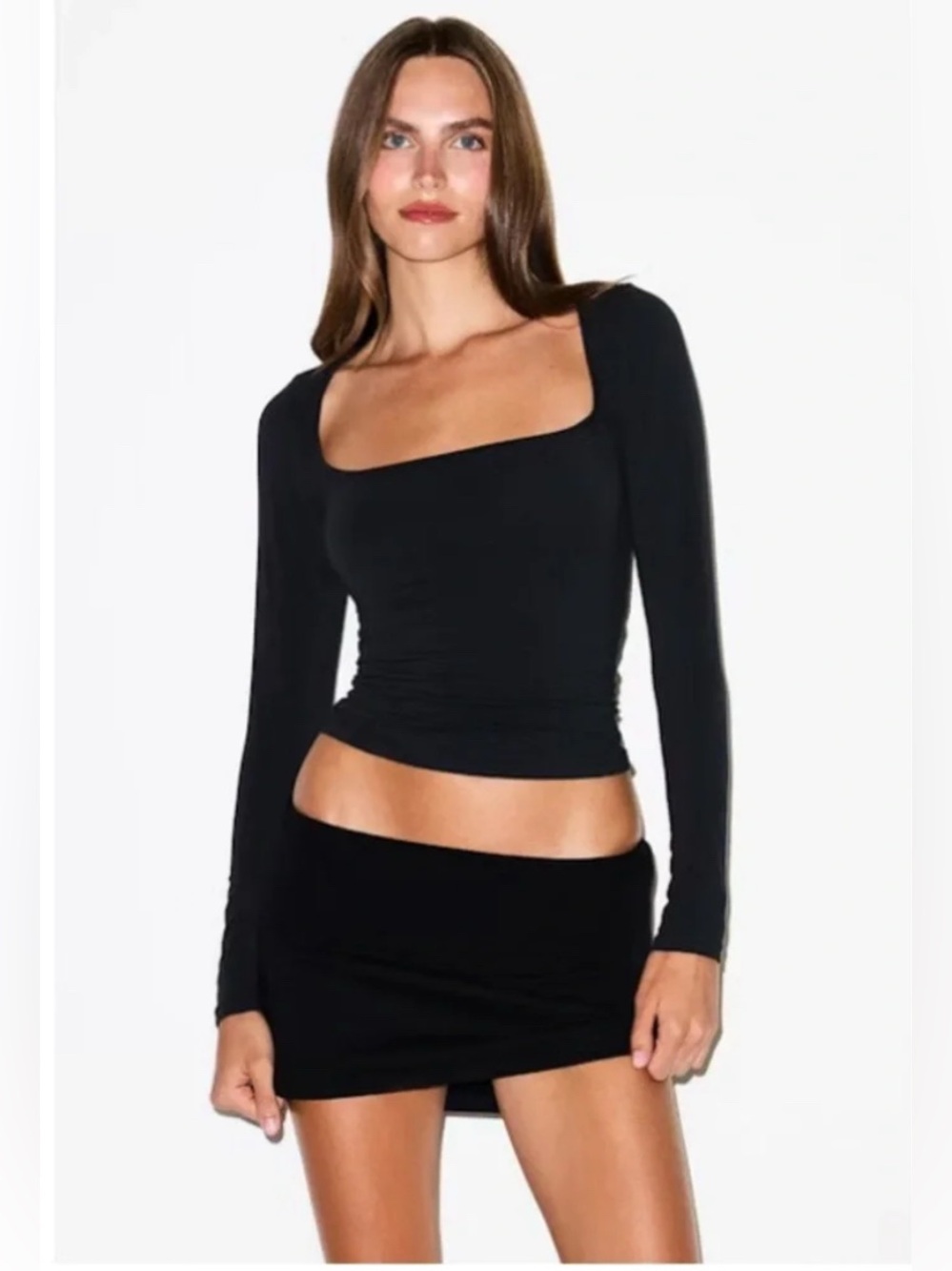 NWT Skims cotton jersey scoop neck long sleeve in washed onyx size:XS